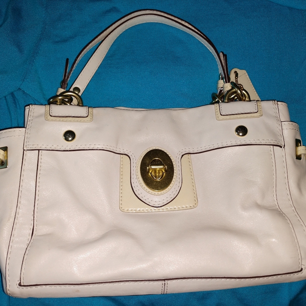 Coach Leather Handbag - Cream with Brass-Tone Metal Accents